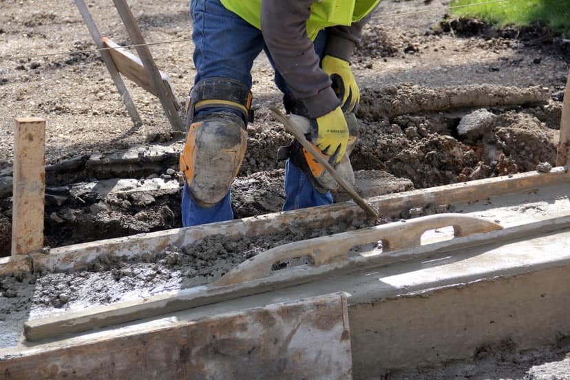 A worker finishing a concrete edge by hand