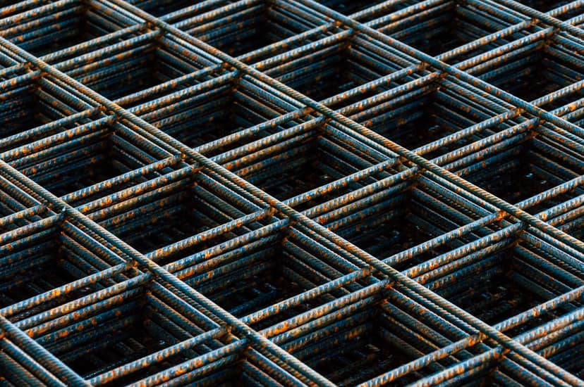 A dense grid of reinforcing steel laid ready for a pour